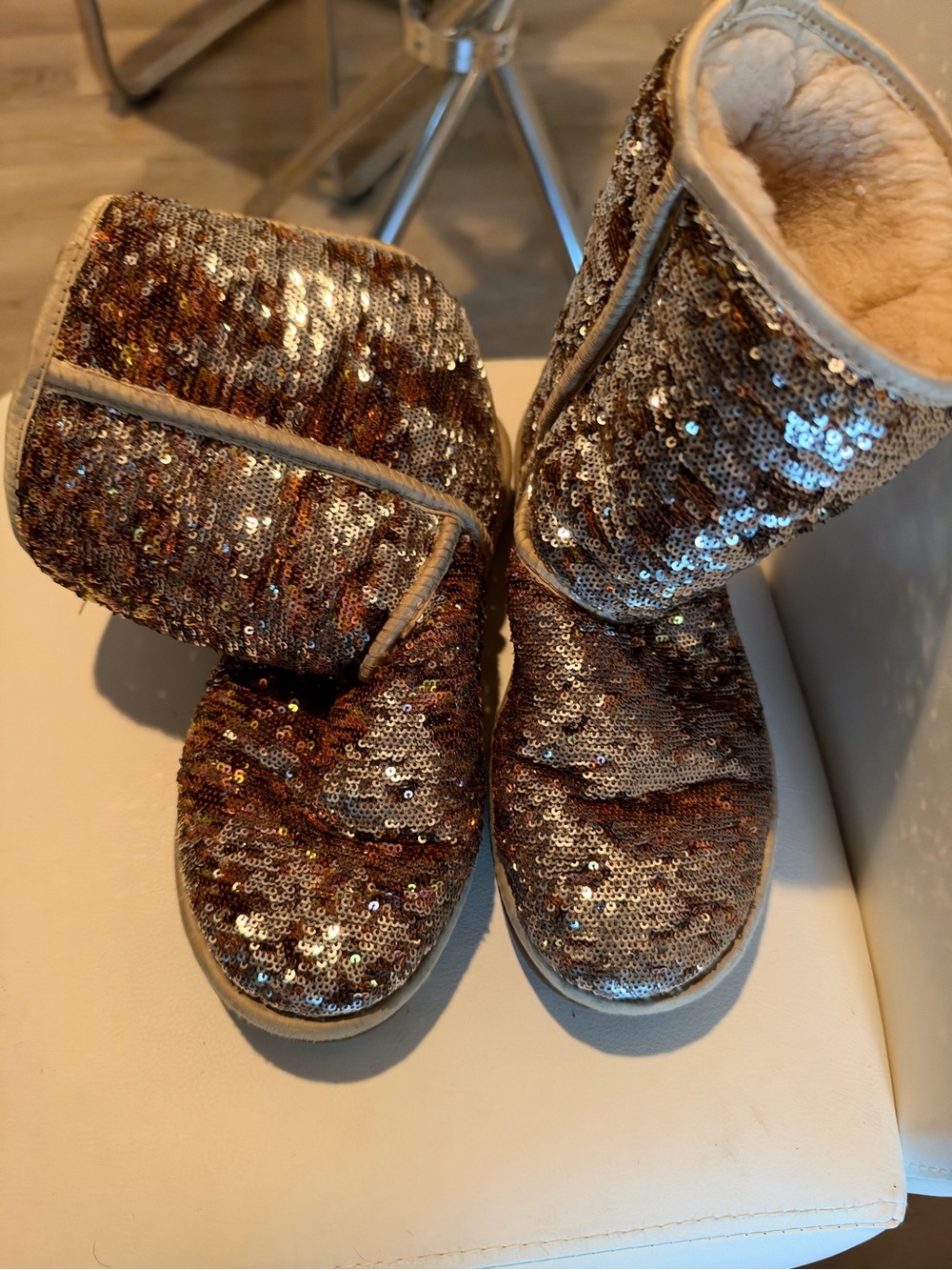 UGG Women's Sequin Mid-Calf Boots in Metallic Brown and Gold